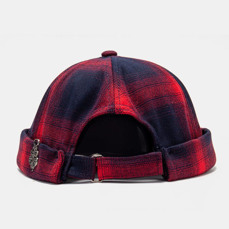 Unisex Bomuldsgradient Plaid Mønster Nitte Vild Solskærmshat Uden Brimless Beanie Udlejer Kasket Kasket