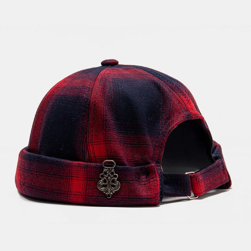 Unisex Bomuldsgradient Plaid Mønster Nitte Vild Solskærmshat Uden Brimless Beanie Udlejer Kasket Kasket