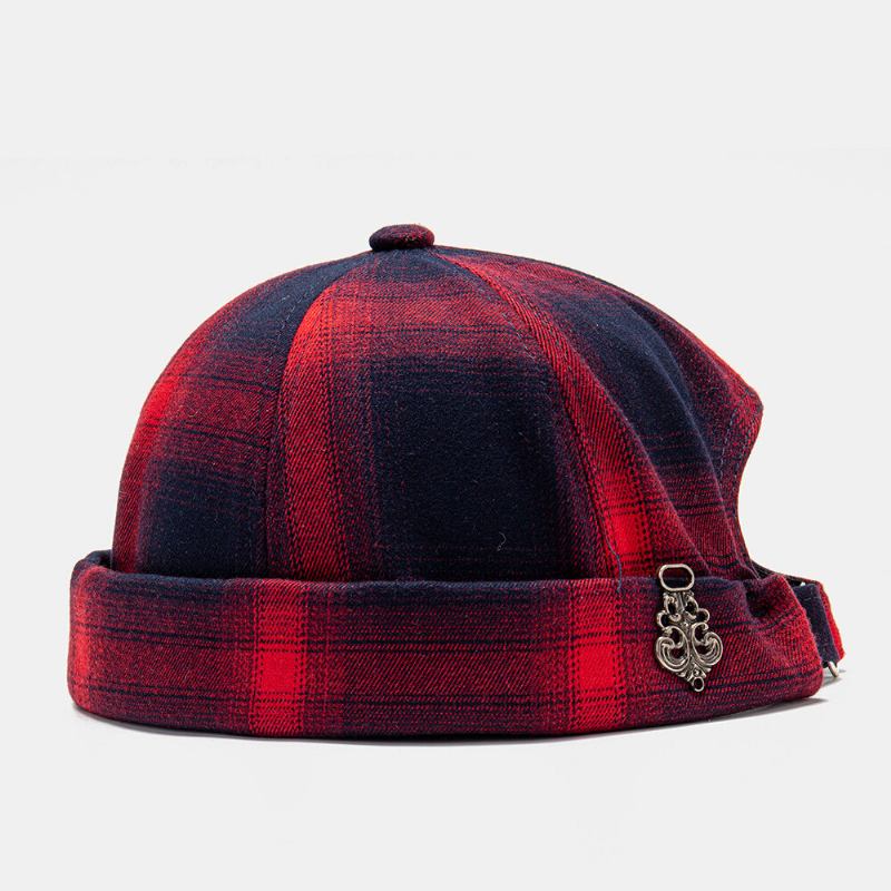 Unisex Bomuldsgradient Plaid Mønster Nitte Vild Solskærmshat Uden Brimless Beanie Udlejer Kasket Kasket