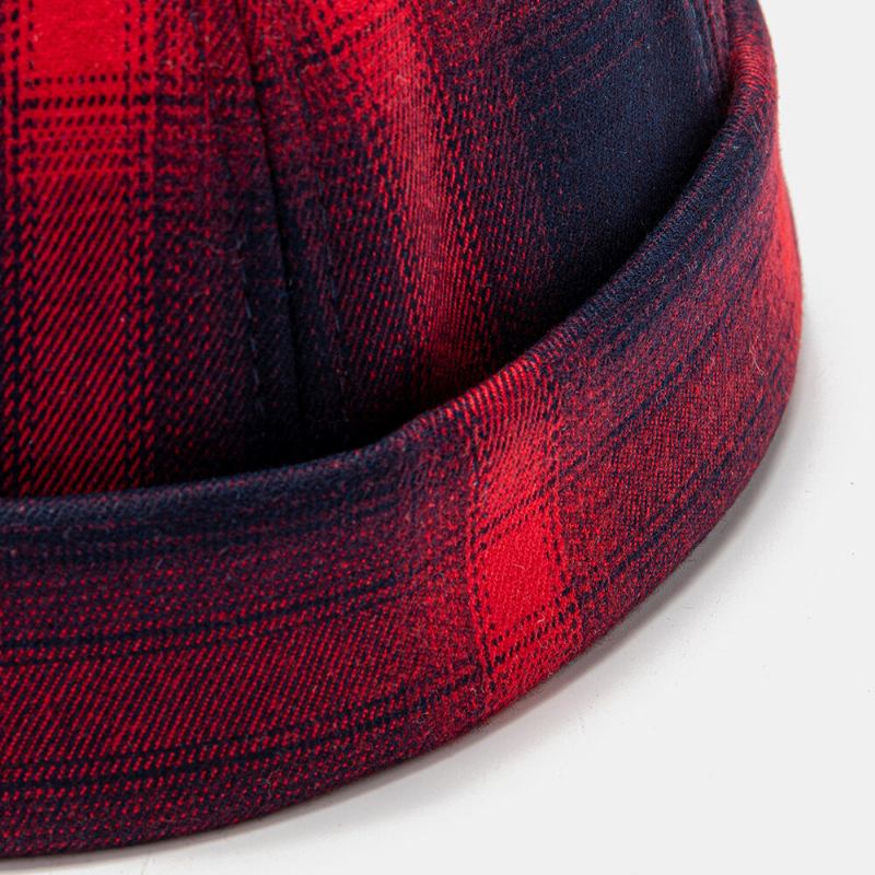 Unisex Bomuldsgradient Plaid Mønster Nitte Vild Solskærmshat Uden Brimless Beanie Udlejer Kasket Kasket