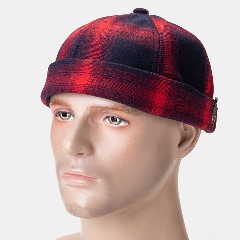 Unisex Bomuldsgradient Plaid Mønster Nitte Vild Solskærmshat Uden Brimless Beanie Udlejer Kasket Kasket