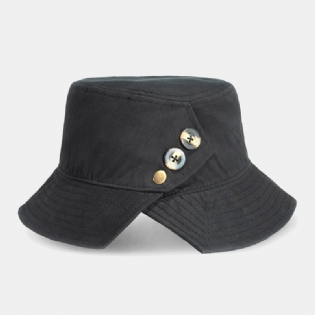 Unisex Bomuldsknapdekoration Sideslids Personlighed Solbeskyttelse Bucket Hat