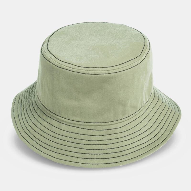 Unisex Bomuldsknapdekoration Sideslids Personlighed Solbeskyttelse Bucket Hat