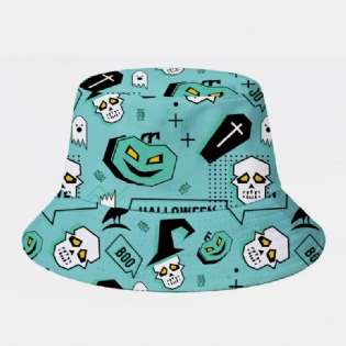 Unisex Bomuldsoverlay Tegneserie Abstrakt Kranium Spøgelseskragetryk All-match Bucket Hat