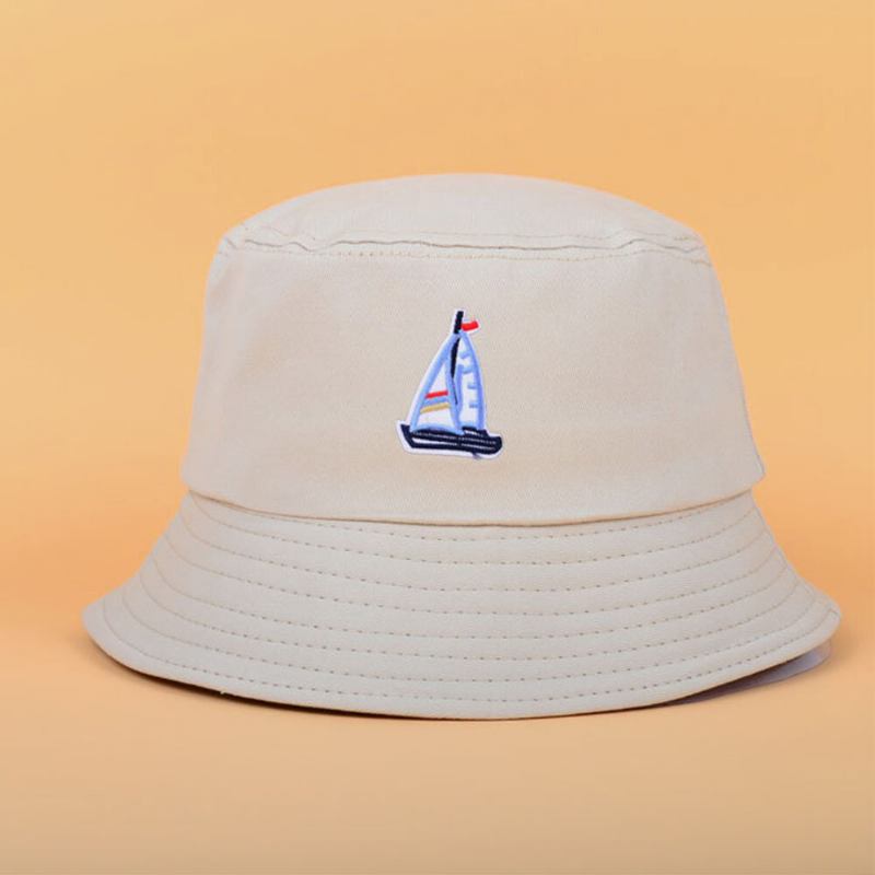 Unisex Bomuldssejlbådsmønster Justerbar Casual Sunshade Bucket Hat