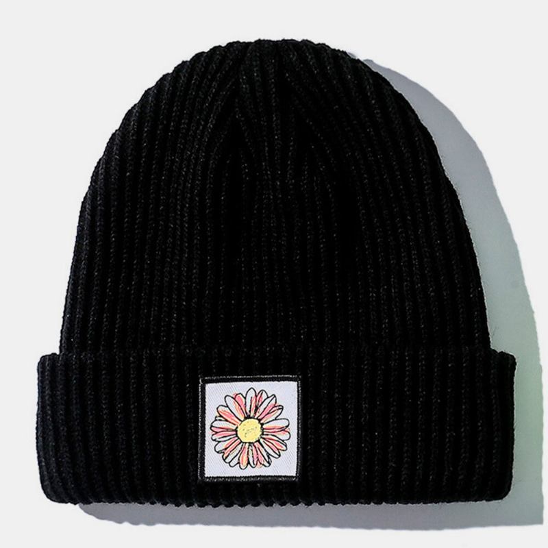 Unisex Bomuldssolsikkemønster Strikket Hue Varm Mode Street Trend Brimless Beanie Hat