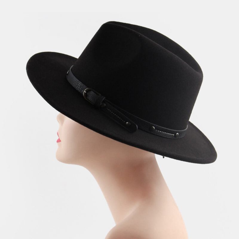 Unisex Britisk Stil Læderbæltespænde Flad Skygge Tophat Mode Udendørs Bred Filthat