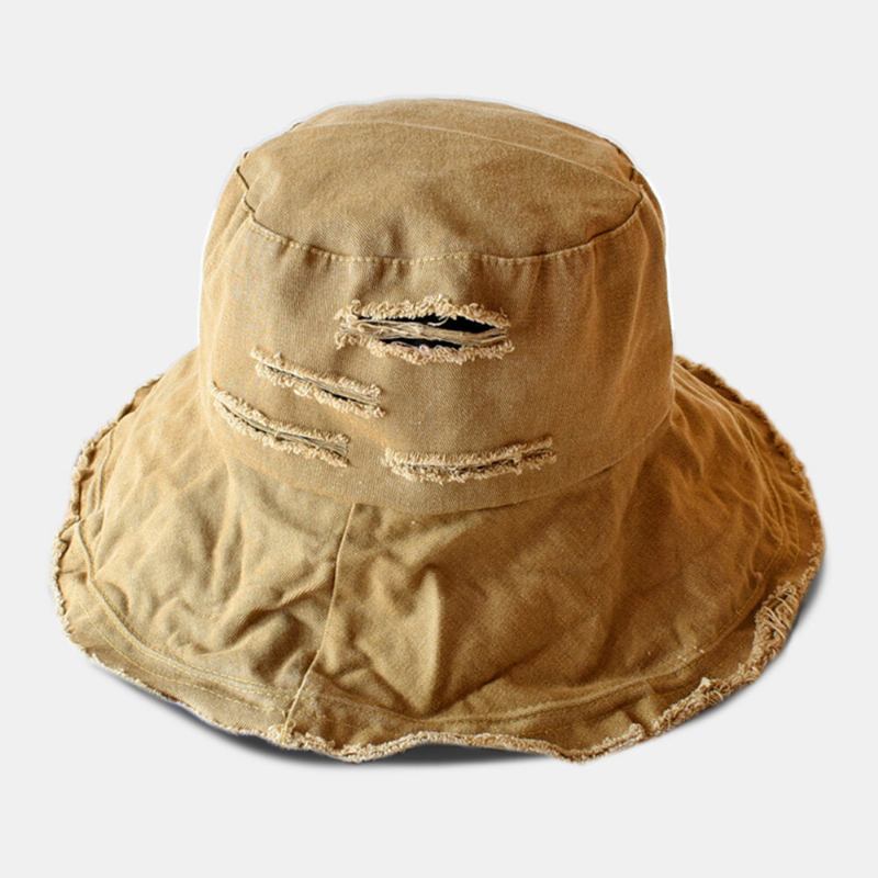 Unisex Broken Hole Big Rim Bucket Huer Udendørs Solskærm Suncreen Beach Hat