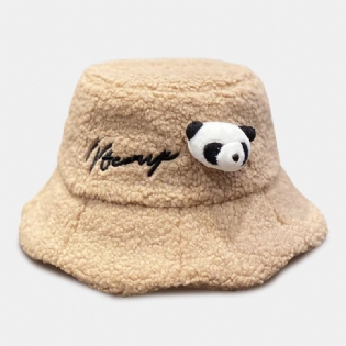 Unisex Bucket Huer Plys Brevbroderi Panda Dukke Dekoreret All-match Warm Bucket Hat