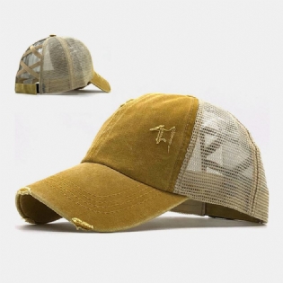 Unisex Camouflage Stretch Fit Kasket Mesh Åndbar Trucker Huer Cross Hestehale Baseball Cap