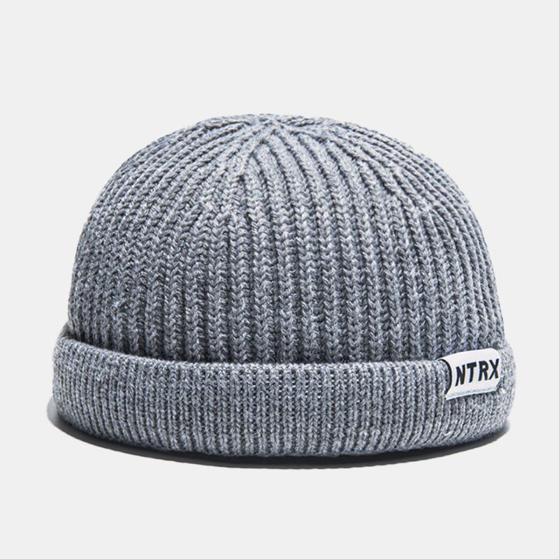 Unisex Casual Patch Uldne Strikkede Kasketter Skull Kasket Dome Crimped Warm Elastisk Kasket Kanteløs Beanie Landlord Cap