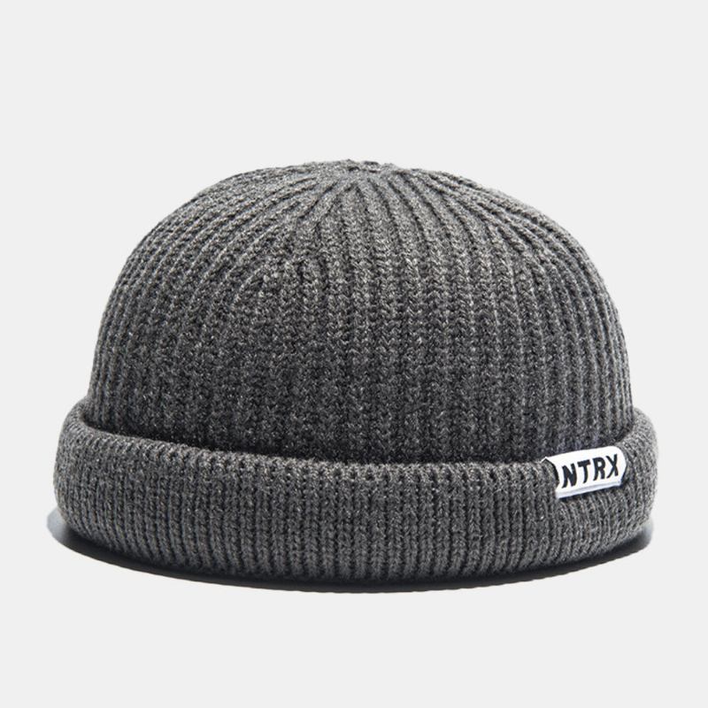 Unisex Casual Patch Uldne Strikkede Kasketter Skull Kasket Dome Crimped Warm Elastisk Kasket Kanteløs Beanie Landlord Cap