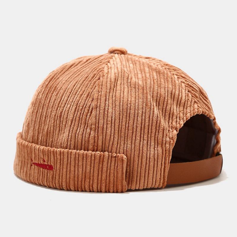 Unisex Corduroy Broderi Ensfarvet Udendørs Brimless Beanie Udlejer Kasket Skull Cap