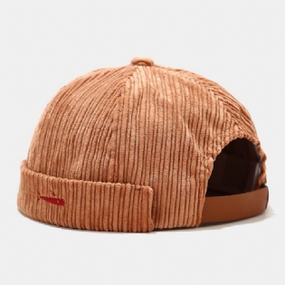 Unisex Corduroy Broderi Ensfarvet Udendørs Brimless Beanie Udlejer Kasket Skull Cap