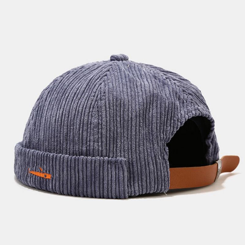 Unisex Corduroy Broderi Ensfarvet Udendørs Brimless Beanie Udlejer Kasket Skull Cap