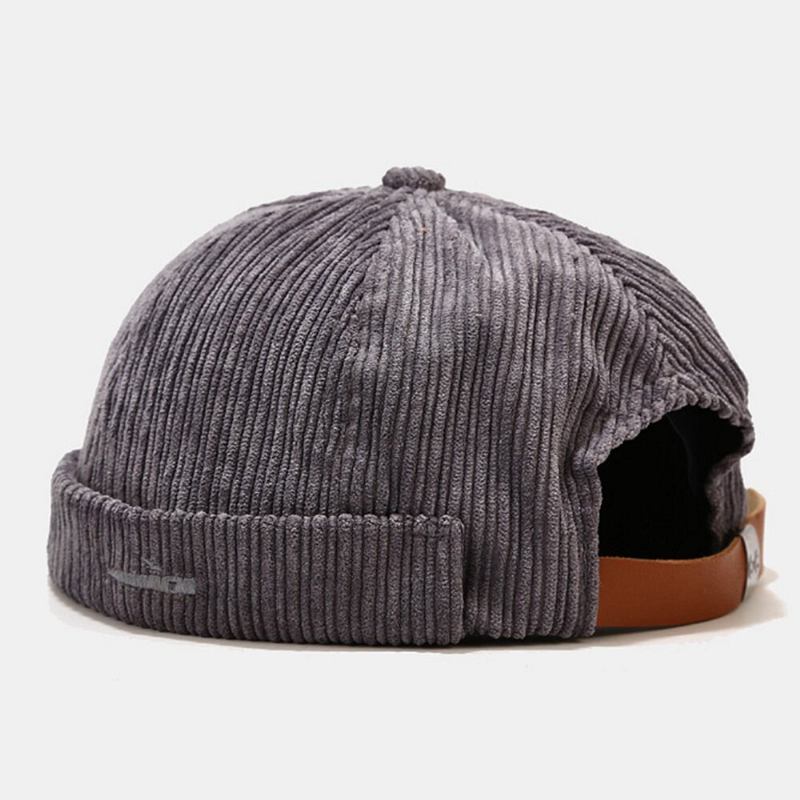 Unisex Corduroy Broderi Ensfarvet Udendørs Brimless Beanie Udlejer Kasket Skull Cap