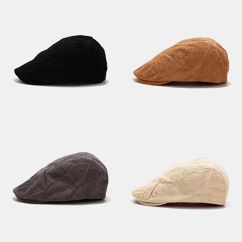 Unisex Corduroy Casual All-match Ensfarvet Forward Huer Baret Hat