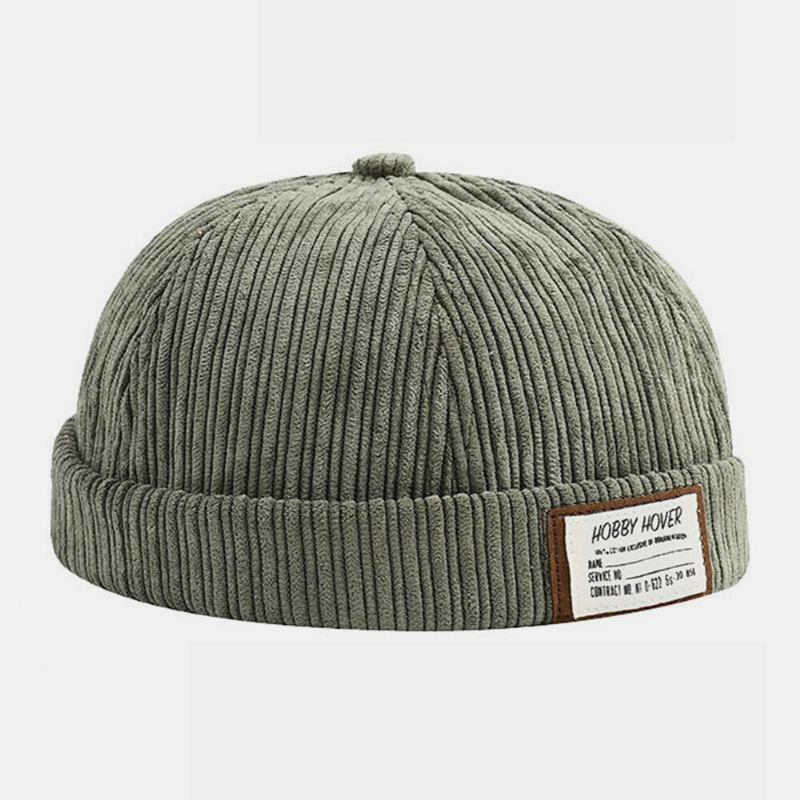 Unisex Corduroy Ensfarvet Brevstofpind Udlejer Kasket Kanteløs Beanie Skull Cap