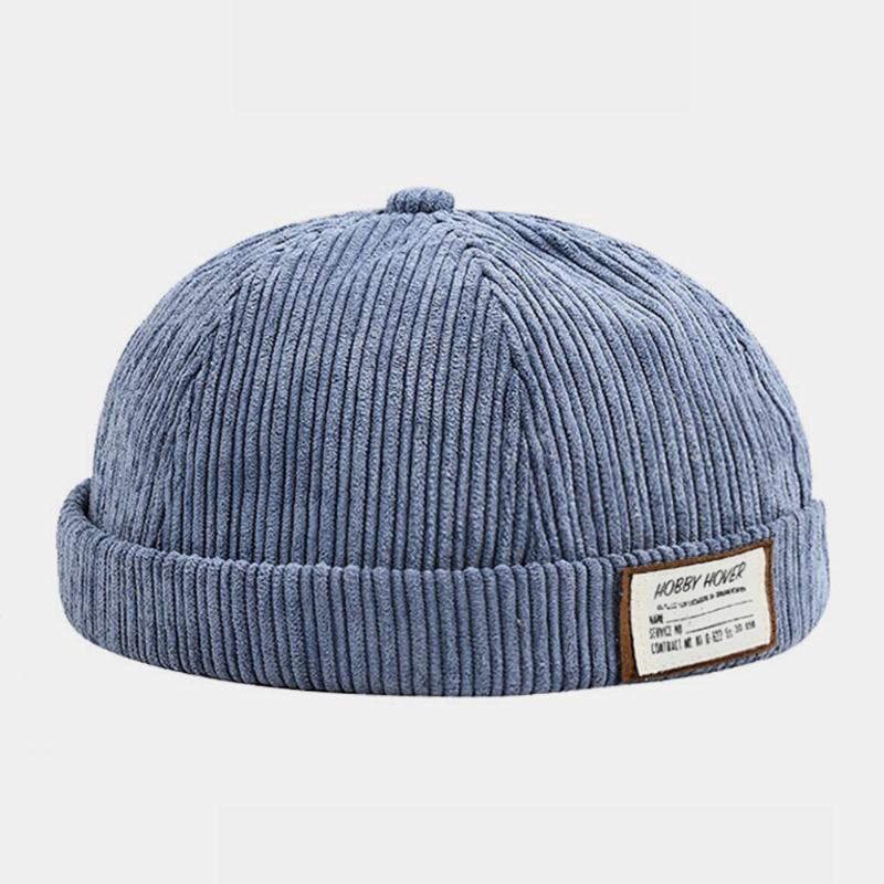 Unisex Corduroy Ensfarvet Brevstofpind Udlejer Kasket Kanteløs Beanie Skull Cap