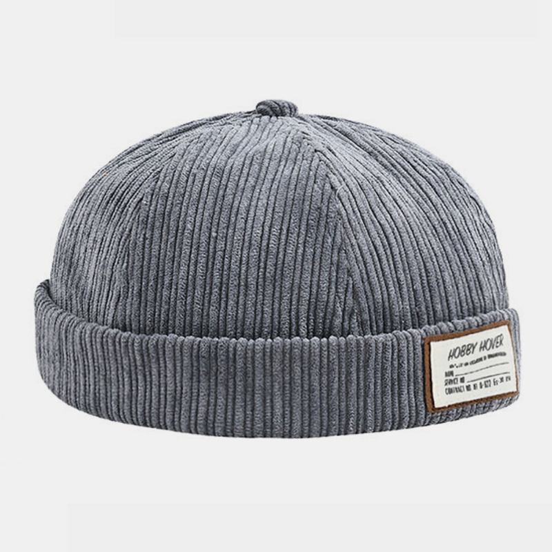 Unisex Corduroy Ensfarvet Brevstofpind Udlejer Kasket Kanteløs Beanie Skull Cap