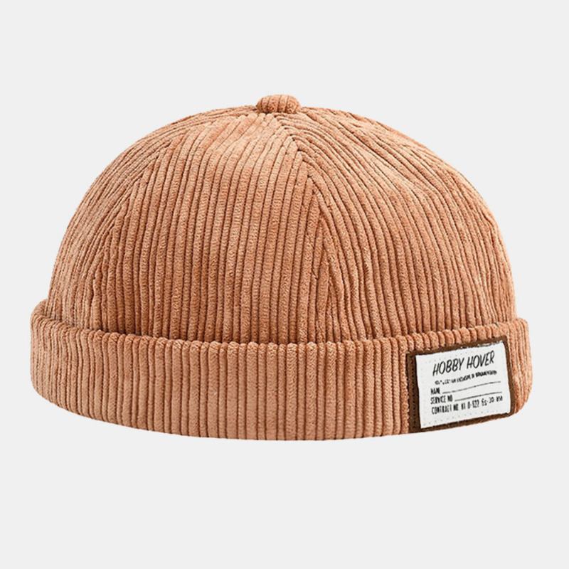 Unisex Corduroy Ensfarvet Brevstofpind Udlejer Kasket Kanteløs Beanie Skull Cap