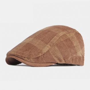 Unisex Corduroy Gitterstribe Justerbar Baret Flad Kasket Britisk Retro Efterår Vinter Vild Vindtæt Forward Hat