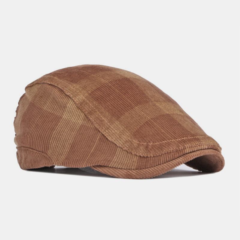 Unisex Corduroy Gitterstribe Justerbar Baret Flad Kasket Britisk Retro Efterår Vinter Vild Vindtæt Forward Hat