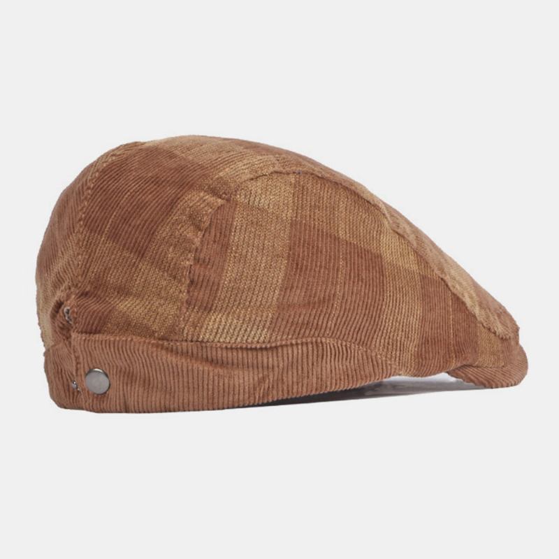 Unisex Corduroy Gitterstribe Justerbar Baret Flad Kasket Britisk Retro Efterår Vinter Vild Vindtæt Forward Hat