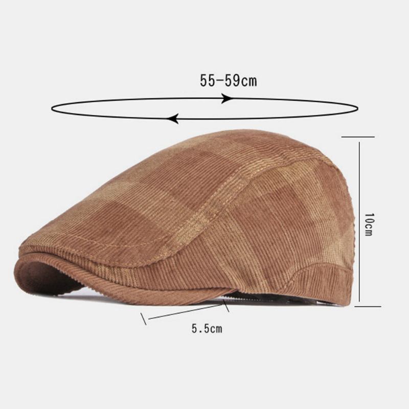 Unisex Corduroy Gitterstribe Justerbar Baret Flad Kasket Britisk Retro Efterår Vinter Vild Vindtæt Forward Hat