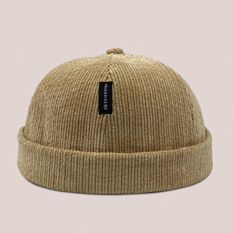 Unisex Corduroy Label Patch Skull Kasket Casual Udendørs Efterår Vinter Varm Justerbar Brimless Beanie Landlord Cap