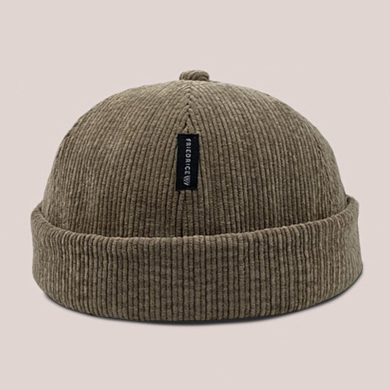 Unisex Corduroy Label Patch Skull Kasket Casual Udendørs Efterår Vinter Varm Justerbar Brimless Beanie Landlord Cap