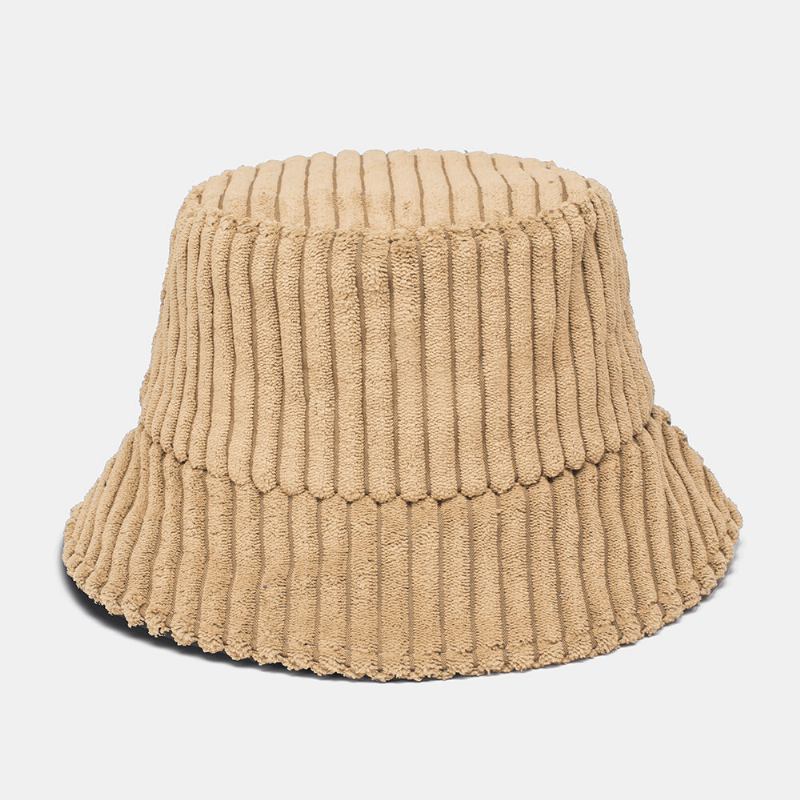 Unisex Corduroy Striber Mønster Ensfarvet Varm Ørebeskyttelse Par Huer Bucket Hat