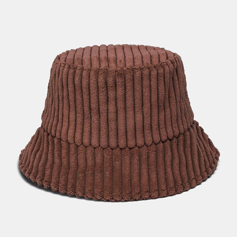 Unisex Corduroy Striber Mønster Ensfarvet Varm Ørebeskyttelse Par Huer Bucket Hat