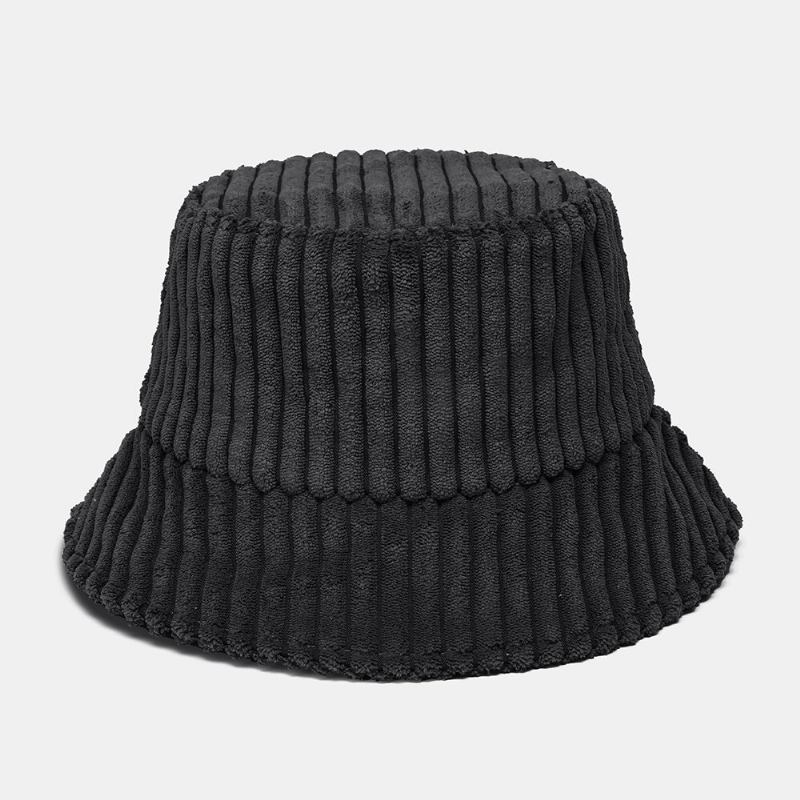 Unisex Corduroy Striber Mønster Ensfarvet Varm Ørebeskyttelse Par Huer Bucket Hat