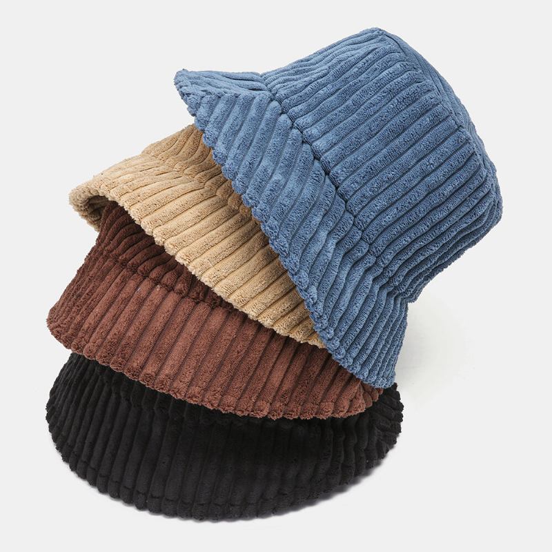 Unisex Corduroy Striber Mønster Ensfarvet Varm Ørebeskyttelse Par Huer Bucket Hat