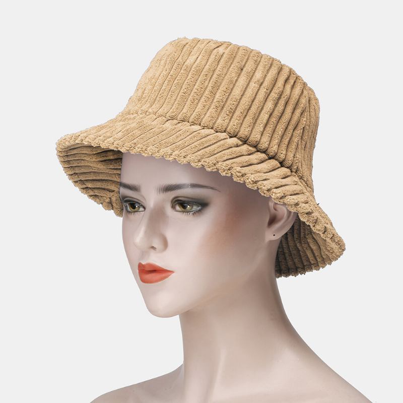 Unisex Corduroy Striber Mønster Ensfarvet Varm Ørebeskyttelse Par Huer Bucket Hat