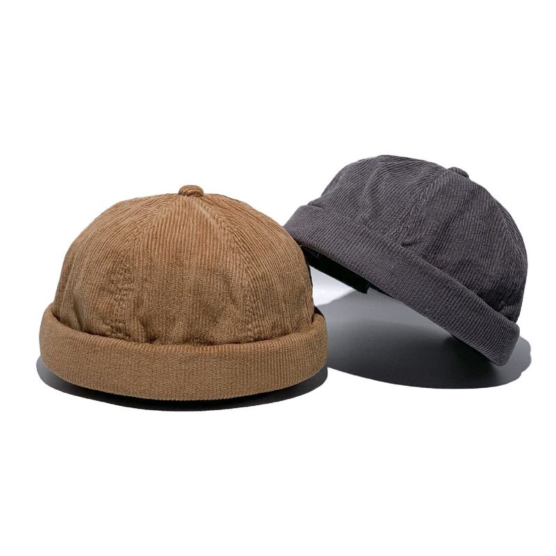 Unisex Corduroy Vintage Casual Justerbar Hip Hop Brimless Beanie Udlejer Huer Skull Cap