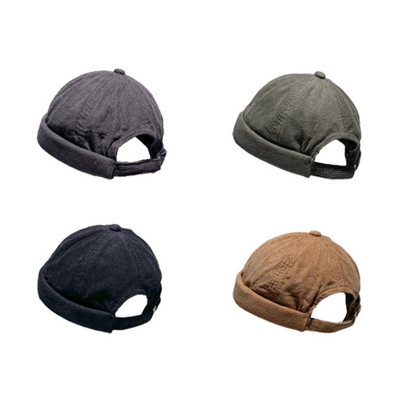 Unisex Corduroy Vintage Casual Justerbar Hip Hop Brimless Beanie Udlejer Huer Skull Cap