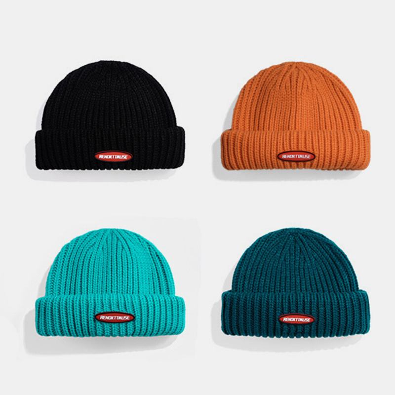 Unisex Cotton Dome Patch Strikket Kasket Street Hip Hop Solskygge Brimless Beanie Hat