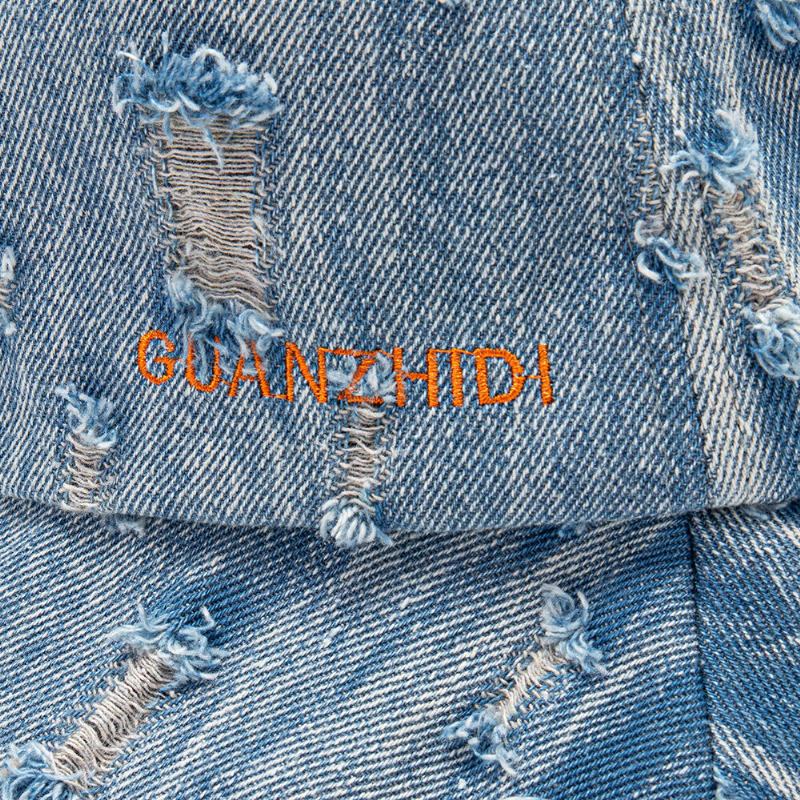 Unisex Denim Brevmønster Broderi Beskadiget Lavet Gammeldags Bucket Hat