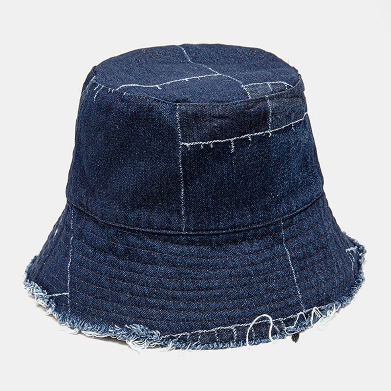 Unisex Denim Distressed Frayed Edge Vintage Casual Solsejl Foldbare Flade Hatte Bucket Hats