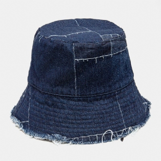 Unisex Denim Distressed Frayed Edge Vintage Casual Solsejl Foldbare Flade Hatte Bucket Hats