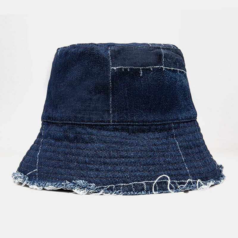 Unisex Denim Distressed Frayed Edge Vintage Casual Solsejl Foldbare Flade Hatte Bucket Hats