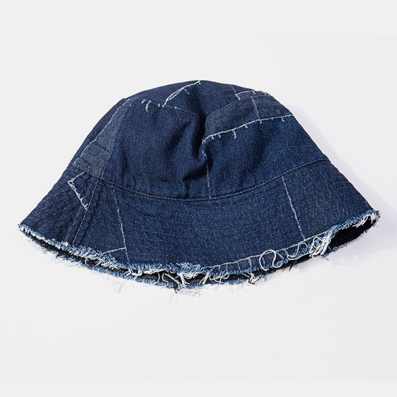 Unisex Denim Distressed Frayed Edge Vintage Casual Solsejl Foldbare Flade Hatte Bucket Hats