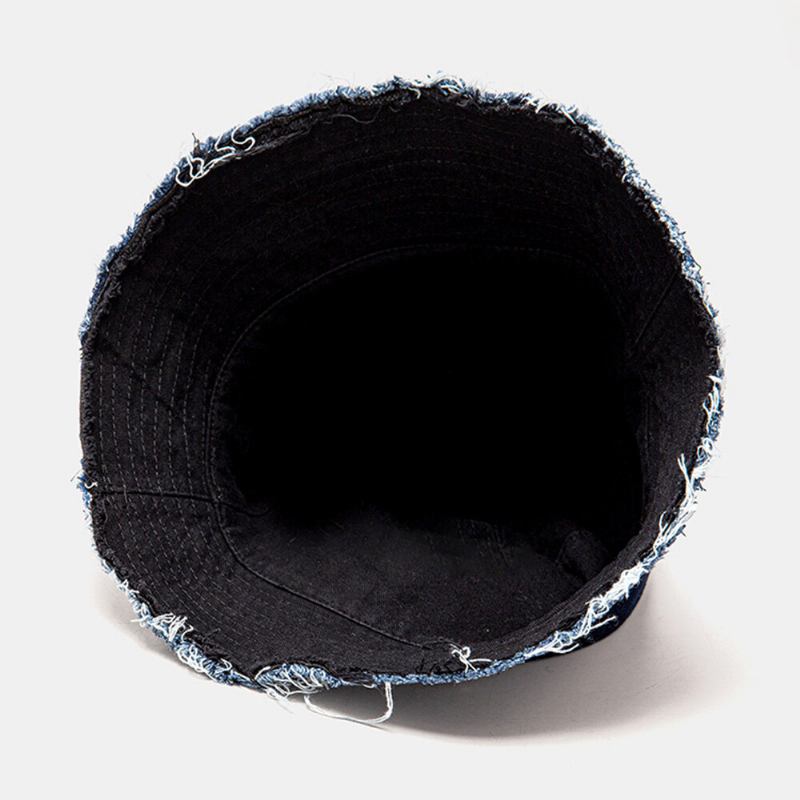 Unisex Denim Distressed Frayed Edge Vintage Casual Solsejl Foldbare Flade Hatte Bucket Hats