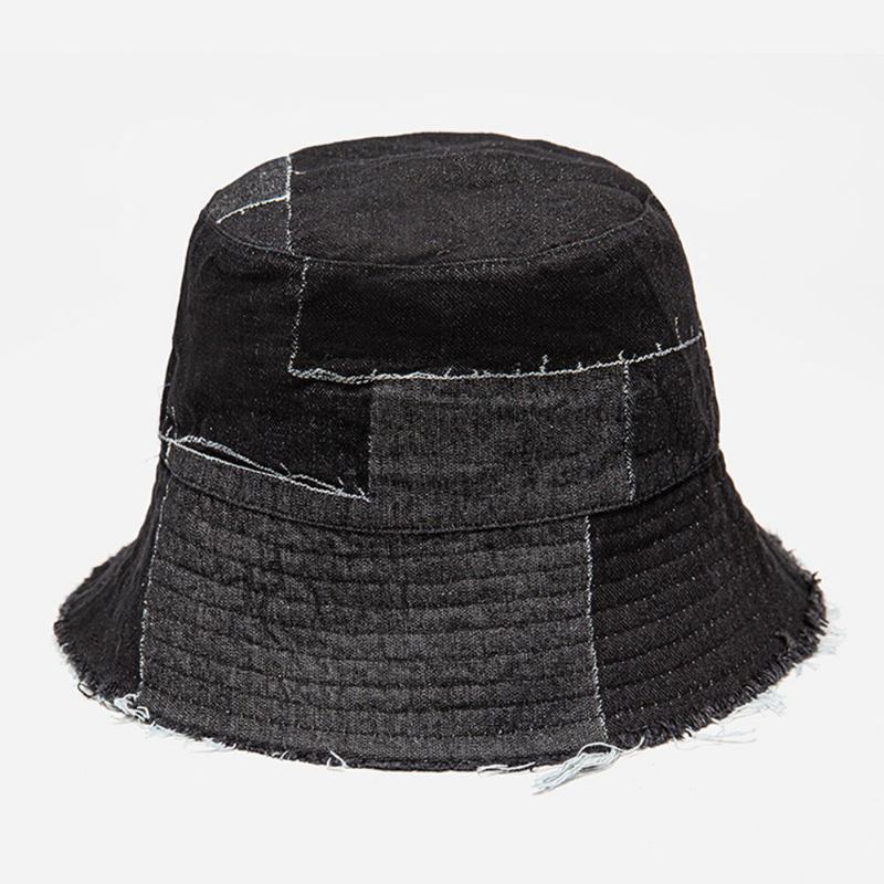 Unisex Denim Distressed Frayed Edge Vintage Casual Solsejl Foldbare Flade Hatte Bucket Hats