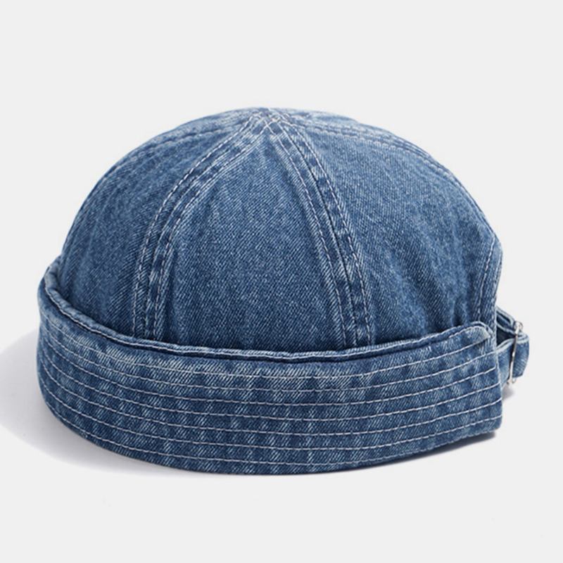 Unisex Denim Ensfarvede Retro Modetrend Kantløs Beanie Landlord Kasket Skull Cap