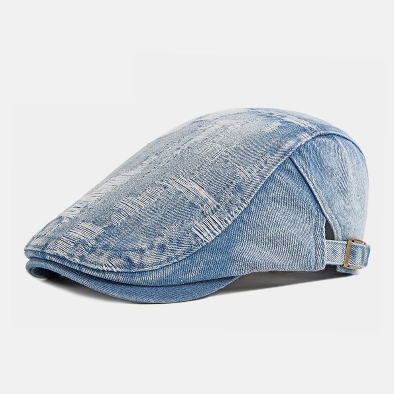 Unisex Denim Vasket Make-gammelt Hul Åndbar Afslappet Solsejl Fremad Kasket Baret Kasket Flad Hat