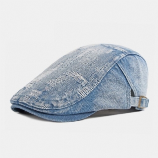 Unisex Denim Vasket Make-gammelt Hul Åndbar Afslappet Solsejl Fremad Kasket Baret Kasket Flad Hat