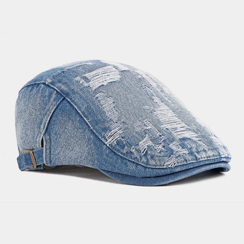 Unisex Denim Vasket Make-gammelt Hul Åndbar Afslappet Solsejl Fremad Kasket Baret Kasket Flad Hat